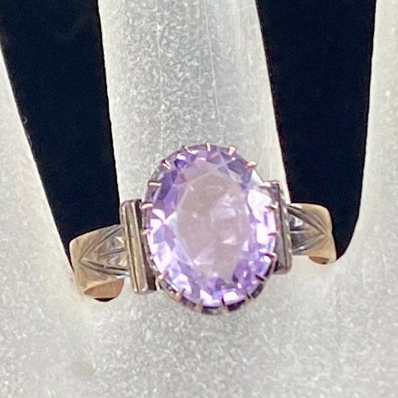 Antique 10K rose gold 10x11.0mm Light Lavender faceted Spinel ring 3.4g s7